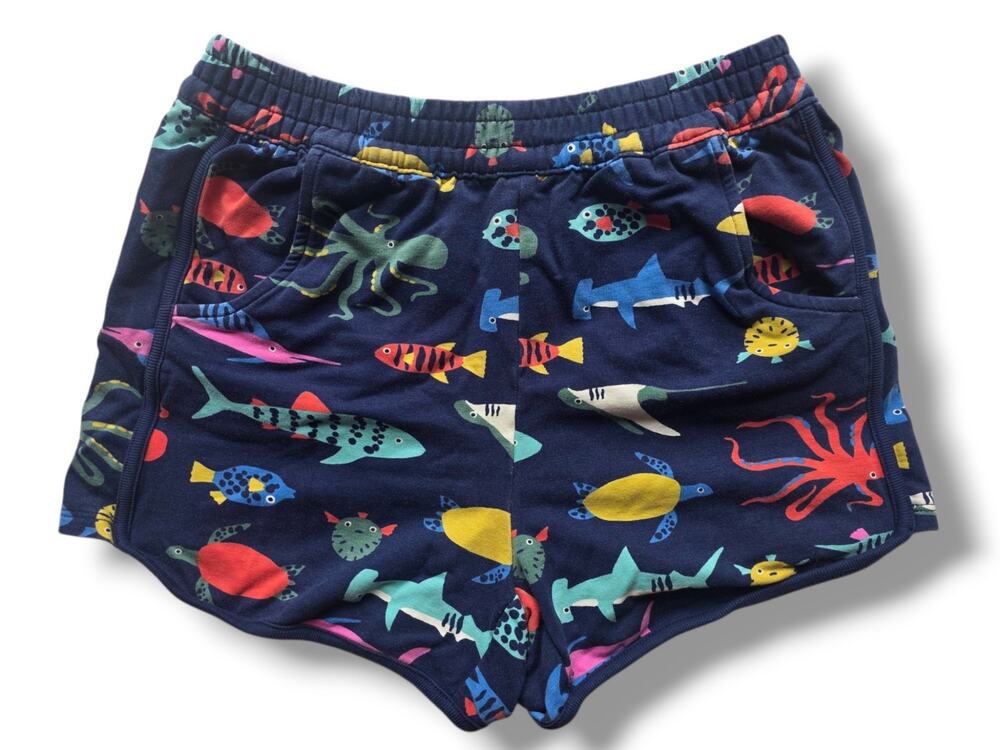 Hanna Andersson Girls Size 12 Blue Aquarium Fish French Terry Shorts EUC